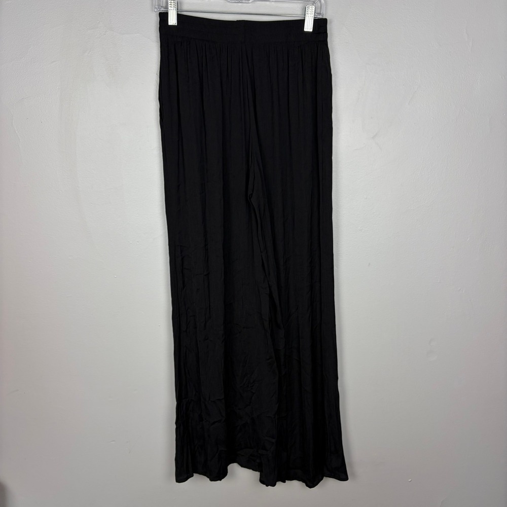 Zara Wide Leg Flowing Trousers Black High Waist Elastic Boho Whimsygoth Medium - Picture 7 of 9